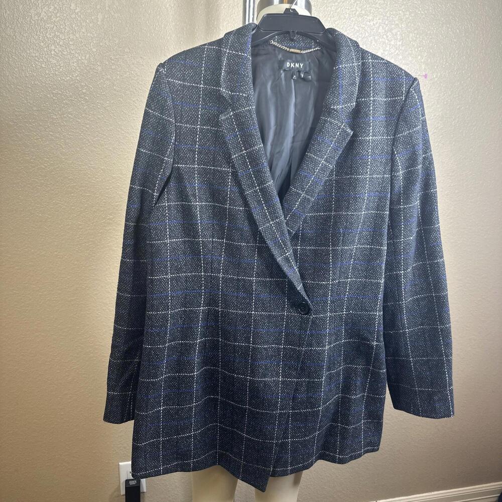 DKNY Jackets Womens  One Button Sz 16 Asymmetrical Tweed Business Office Blazer